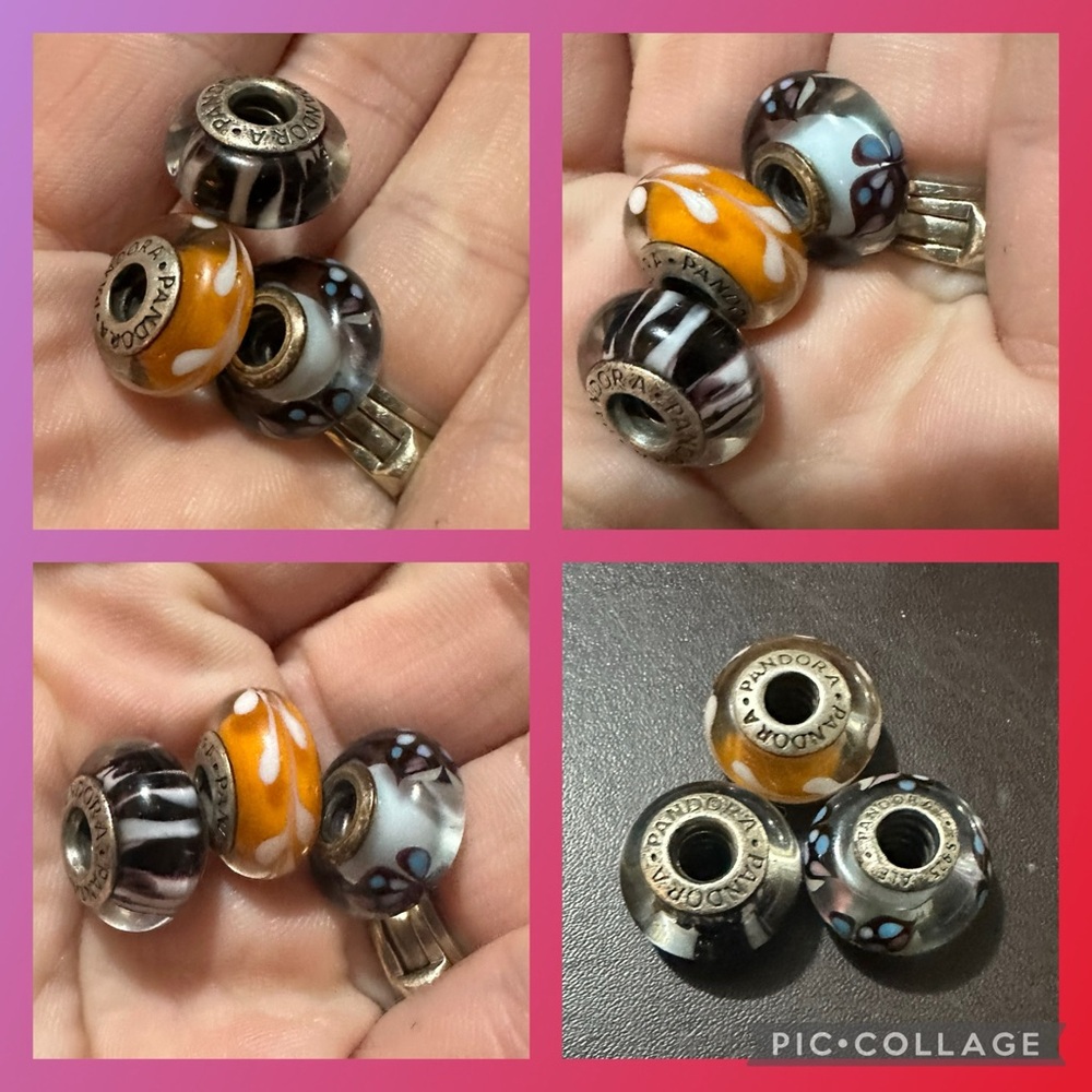 Three Retired Beautiful Murano Glass Pandora Bead Charms